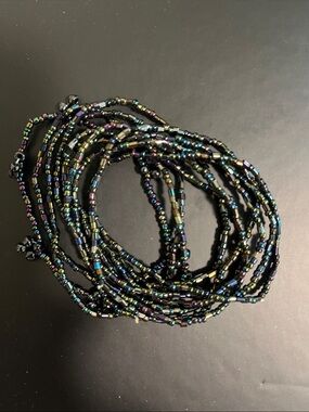 10 Iridescent Seed Bead Bracelets - Black and Peacock Tones
